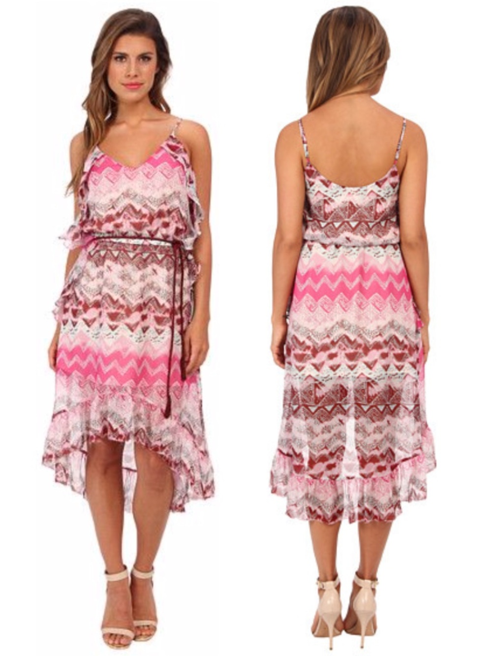 (10) NEW LAmade Silk Hi Low Ruffle Dress Tribal Print XS